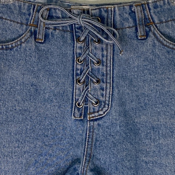 MODA INTL Vintage Y2K Lace Up Tie Side Zipper 100% Cotton Denim Shorts Size 27 - Picture 14 of 14